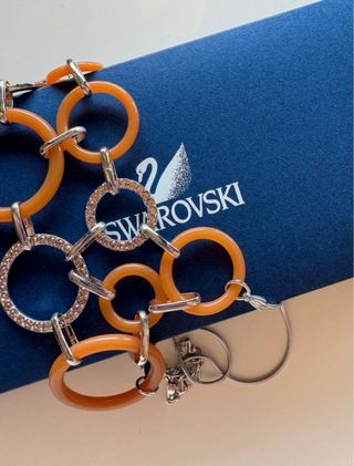 Collar Swarovski Largo Naranja y Plateado