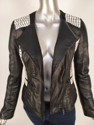 Giacca primavera vera pelle nera donna