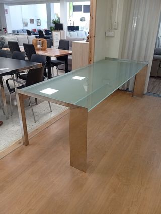 Mesa escritorio cristal y acero inoxidable