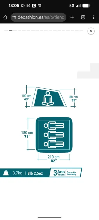 Tienda campaña 3 personas Quechua 2 Seconds Easy