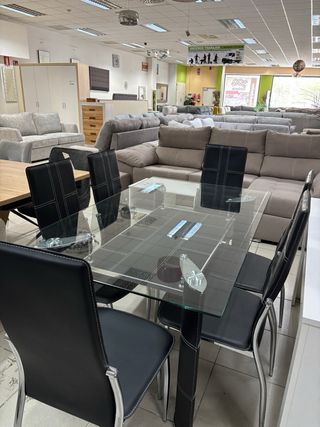 Mesa cristal y 6 sillas negra o blanca