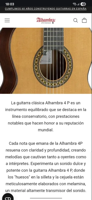 Guitarra Clasica Alhambra 4P T