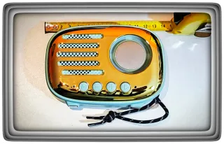 Altavoz Bluetooth retro Azul y Dorado