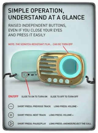 Altavoz Bluetooth retro Azul y Dorado