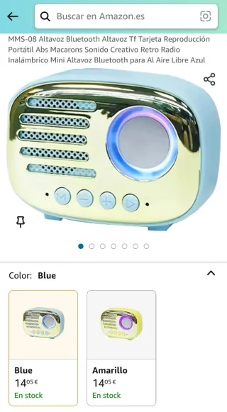 Altavoz Bluetooth retro Azul y Dorado