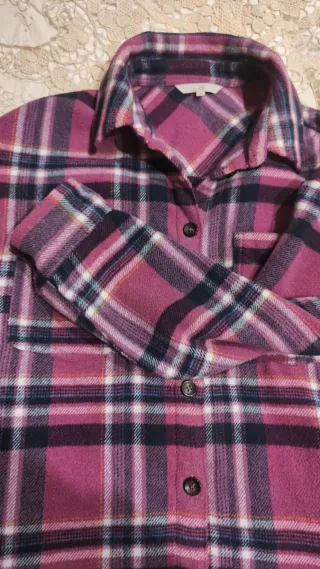 Camisa cuadros felpa rosa y morado