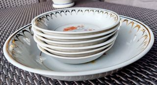 7 Platos de postre de 1960 con pan de oro