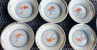 7 Platos de postre de 1960 con pan de oro