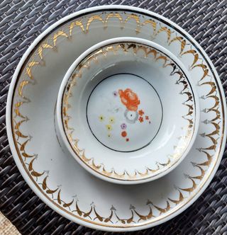 7 Platos de postre de 1960 con pan de oro