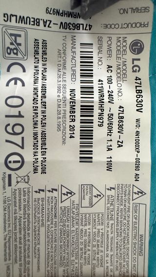 Placa base y fuente de alimentación TV LG 47LB630V