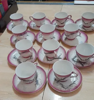 Juego de café porcelana rosa y blanco