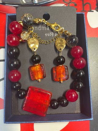 Conjunto Cristal Murano, Turmalina y Ágata Roja