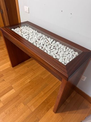 Mesa consola de madera maciza cristal piedras