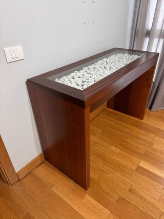 Mesa consola de madera maciza cristal piedras