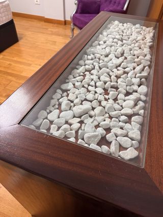 Mesa consola de madera maciza cristal piedras