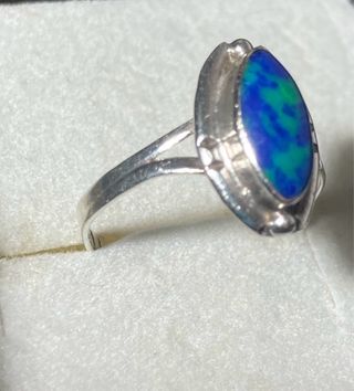 Anillo Alpaca mexicana Piedra Azul y Verde
