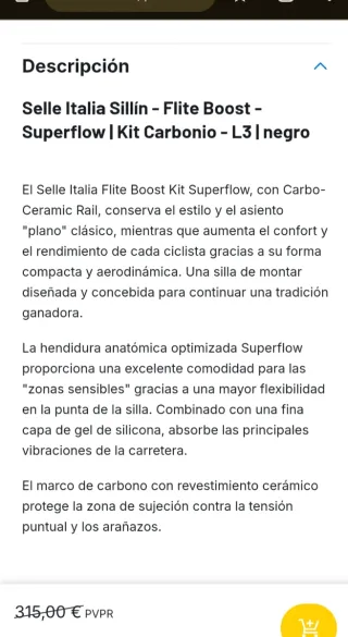 Sillín Selle Italia flite l3 carbonio