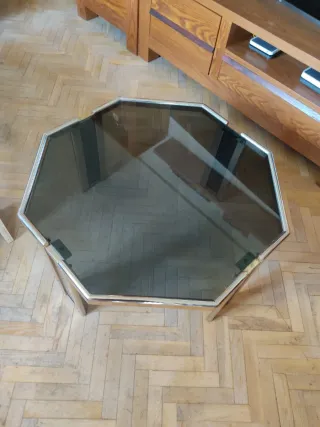 Mesa de centro hexagonal cristal y metal