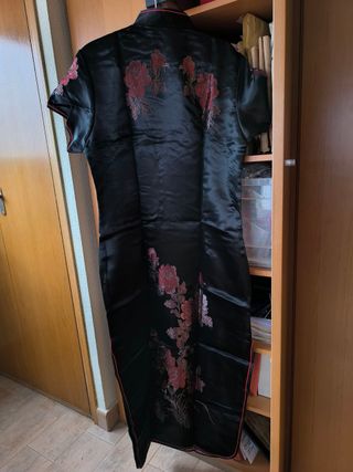 Vestido chino largo oriental asiático negro rojo