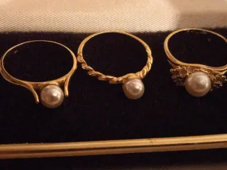 Lote 4 Anillos Chapados Oro Perlas Vintage