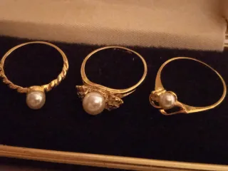 Lote 4 Anillos Chapados Oro Perlas Vintage