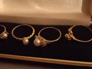 Lote 4 Anillos Chapados Oro Perlas Vintage