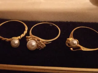 Lote 4 Anillos Chapados Oro Perlas Vintage