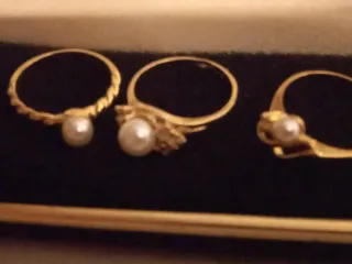 Lote 4 Anillos Chapados Oro Perlas Vintage