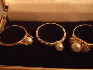 Lote 4 Anillos Chapados Oro Perlas Vintage