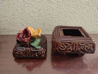 Juego tocador cerámica flores marrones