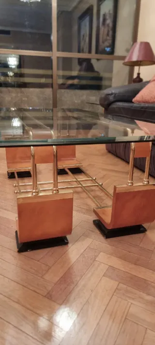Mesa de centro cristal y madera