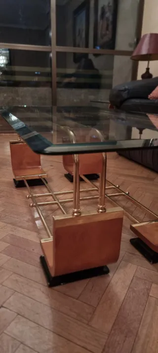 Mesa de centro cristal y madera