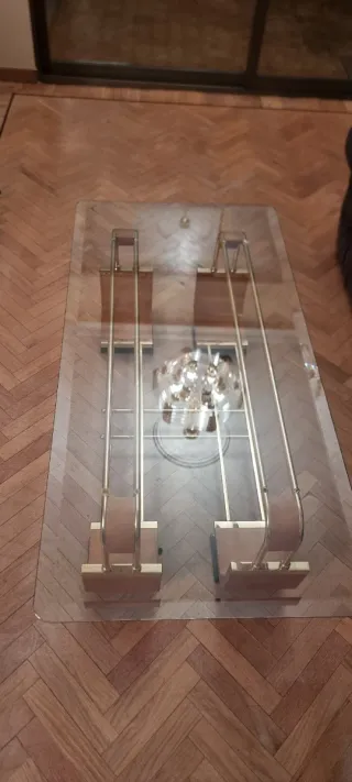 Mesa de centro cristal y madera