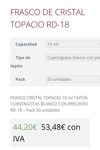 Pack 50 Frascos Cristal Ámbar 10ml Cuentagotas