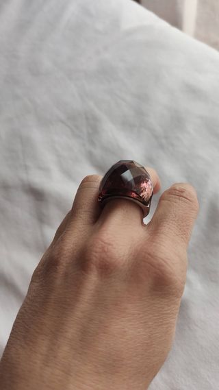 Anillo Acero Piedra Morada Facetada