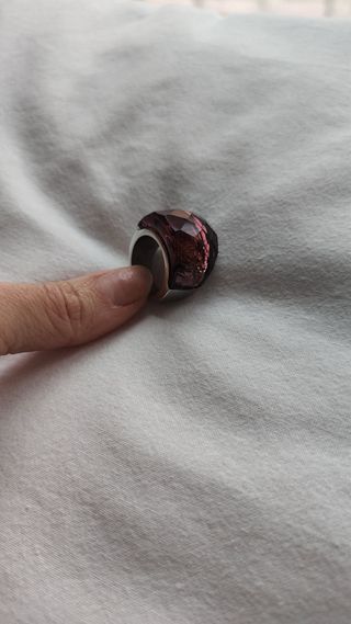 Anillo Acero Piedra Morada Facetada