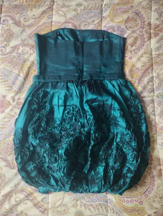 Vestido corto fiesta flores verde azulado