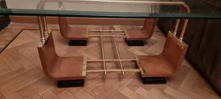 Mesa de centro cristal y metal dorado