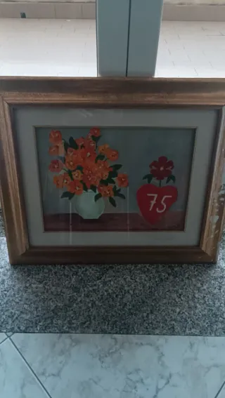 Quadro fiori arancioni e cuore rosso 75