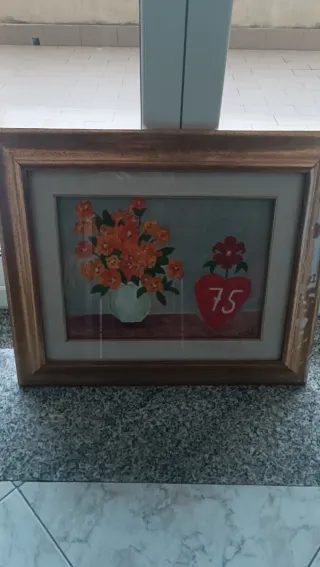 Quadro fiori arancioni e cuore rosso 75