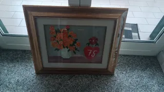 Quadro fiori arancioni e cuore rosso 75
