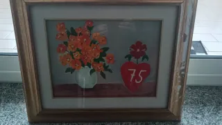 Quadro fiori arancioni e cuore rosso 75