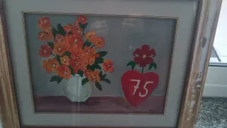 Quadro fiori arancioni e cuore rosso 75