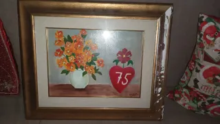 Quadro fiori arancioni e cuore rosso 75