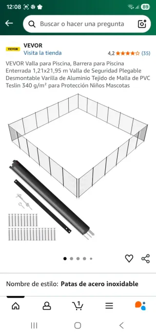 Barrera Piscina Aluminio y Tela 1.21 x 21.95