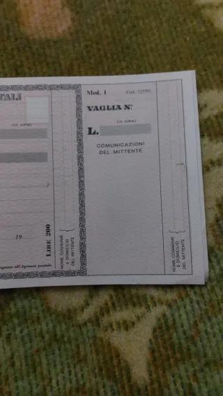 Carta Vaglia Postale Vintage