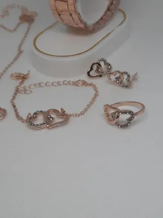 Reloj Geneva Mujer Oro Rosa + Cadena y Pendientes