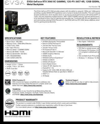 EVGA Tarjeta Gráfica GeForce RTX 3060 OC 12GB