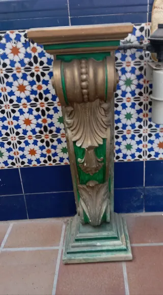 Ménsula Decorativa Antigua Escayola Dorada y Verde