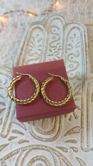 Pendientes Aro Rizado Chapado Oro 18k